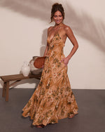 Mediterranean Muse Floral Halter Neck Maxi Dress