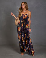 Adrenia Pleated Floral Print Satin Maxi Dress