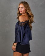Greyson Satin Lace Trim Off The Shoulder Blouse
