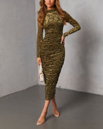 Saving Grace Ruched Flocked Velvet Midi Dress