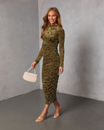 Saving Grace Ruched Flocked Velvet Midi Dress