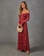 Dilara Floral Velvet Mesh Off the Shoulder Maxi Dress