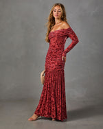 Dilara Floral Velvet Mesh Off the Shoulder Maxi Dress