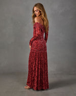 Dilara Floral Velvet Mesh Off the Shoulder Maxi Dress