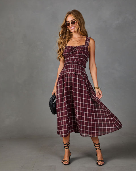 Velma Smocked Plaid Midi Dress – VICI