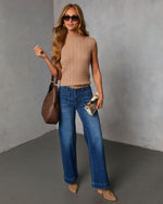 Taupe % Felmena Cable Knit Sleeveless Sweater-1