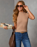 Taupe % Felmena Cable Knit Sleeveless Sweater-2