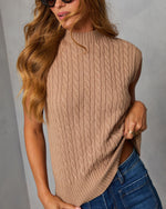 Taupe % Felmena Cable Knit Sleeveless Sweater-6