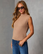 Taupe % Felmena Cable Knit Sleeveless Sweater-3