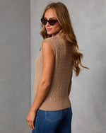 Taupe % Felmena Cable Knit Sleeveless Sweater-4