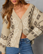 Oatmeal % Oat Loop  Abstract Print Cardigan-6