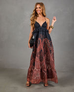 Mojave Muse Paisley Halter Neck Peplum Waist Maxi Dress