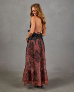 Mojave Muse Paisley Halter Neck Peplum Waist Maxi Dress