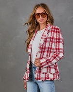 Autumnal Glow Knit Plaid Blazer