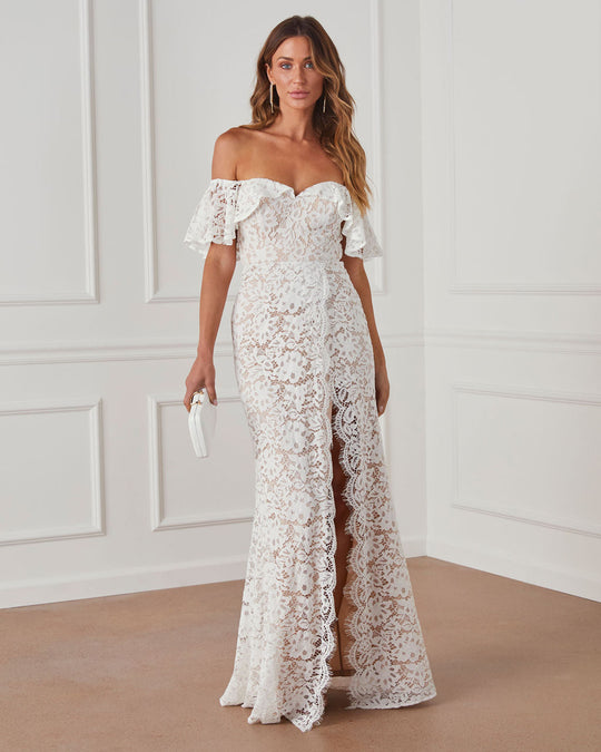Ivory % Enchanted By Your Love Lace Maxi Dress-1