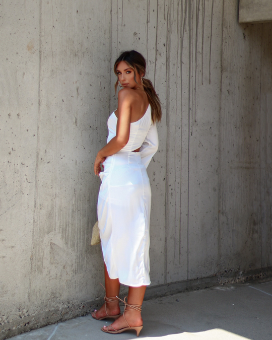 White % Marlah One Shoulder Cutout Midi Dress-2