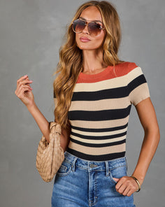 Sienna Hour Cotton Striped Short Sleeve Top