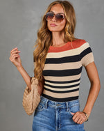 Sienna Hour Cotton Striped Short Sleeve Top