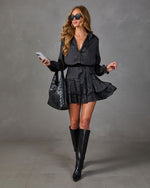 Mariah Satin Waist Tie Mini Shirt Dress