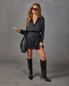 Mariah Satin Waist Tie Mini Shirt Dress