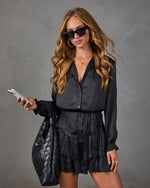 Mariah Satin Waist Tie Mini Shirt Dress
