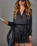 Mariah Satin Waist Tie Mini Shirt Dress