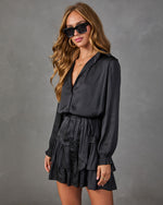 Mariah Satin Waist Tie Mini Shirt Dress