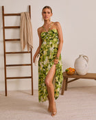 Palmline Coast Tropical Halter Maxi Dress