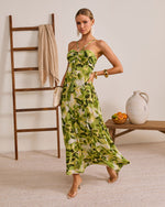 Palmline Coast Tropical Halter Maxi Dress