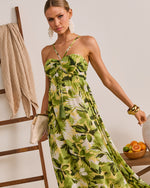 Palmline Coast Tropical Halter Maxi Dress