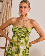 Palmline Coast Tropical Halter Maxi Dress