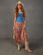 Whispered Valley Pleated Paisley Midi Skirt