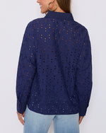 Navy % Garden Stroll Eyelet Floral Button Down Top-4