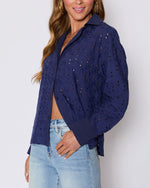 Navy % Garden Stroll Eyelet Floral Button Down Top-3