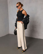 Cream Multi % Quiet Day Striped Straight Leg Sweatpants-1