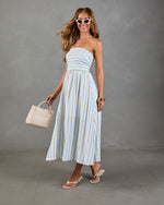 Telma Striped Strapless Fit and Flare Midi Dress