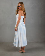 Telma Striped Strapless Fit and Flare Midi Dress
