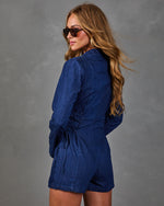 Perfectly Placed Denim Lace Up Romper