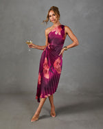 Modern Day Glam Printed One Shoulder Asymmetrical Maxi Dress