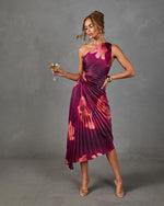 Modern Day Glam Printed One Shoulder Asymmetrical Maxi Dress