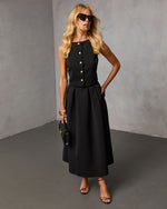 Velmira Pleated Flare Midi Skirt