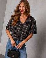 Darling Spark Polka Dot Lace Trim Blouse