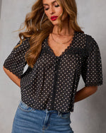 Darling Spark Polka Dot Lace Trim Blouse