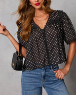 Darling Spark Polka Dot Lace Trim Blouse