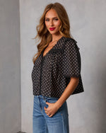 Darling Spark Polka Dot Lace Trim Blouse