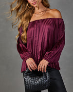 Elsie Pleated Satin Off the Shoulder Blouse