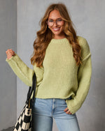 Green % Snoozy Sundays Contrast Knit Trim Sweater-5