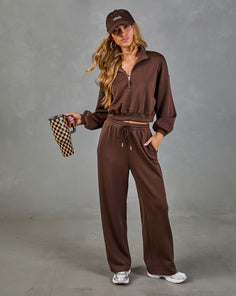 Espresso Ease Drawstring Mid Rise Scuba Pants