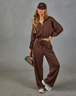 Espresso Ease Drawstring Mid Rise Scuba Pants