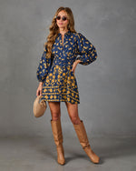 Golden Meadow Belted Floral Mini Shirt Dress